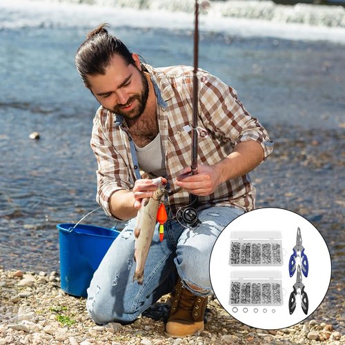 lyfLux 400 PCS High Strength Heavy Stainless Steel 30lb to 95lb Split Ring Lure Connector and 2 PCS Fishing Pliers, Heavy Duty Bait Rings, Tackle Connectors