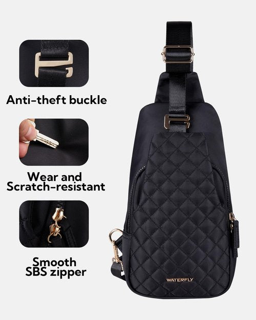 WATERFLY Small Crossbody Sling Backpack: Fashion Chest Crossbody Bag for Women Men Anti Theft Stylish Casual Daypack Trendy Travel Bags-Black