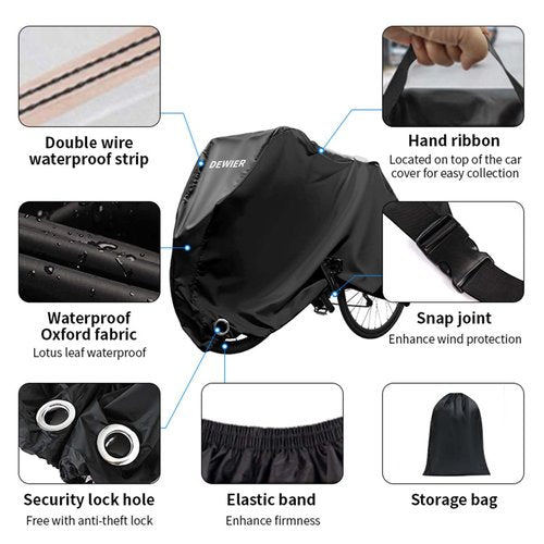 Dewier Bike Cover Waterproof Outdoor 420D Heavy Duty Ripstop XL Fits 1 or 2 Bikes with Lock Holes and Buckles Wind and Snowproof for All Season Use on Mountain Road Electric Bicycles