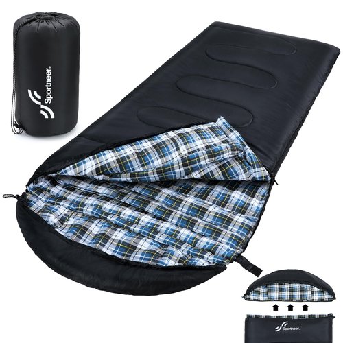 Sportneer Sleeping Bags for Adults, 0 Degree Sleeping Bag XL Flannel Winter Cold Weather Sleeping Bag with Detachable Hood Compression Sack for Camping, Backpacking, Hiking