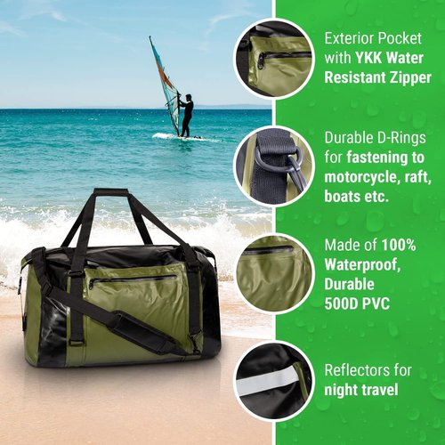 Extra Large Waterproof Duffle Travel Dry Duffel Bag | 60L Heavy Duty Gear Bag with Durable Straps & Handles for Kayaking Paddleboarding Boating Rafting Fishing
