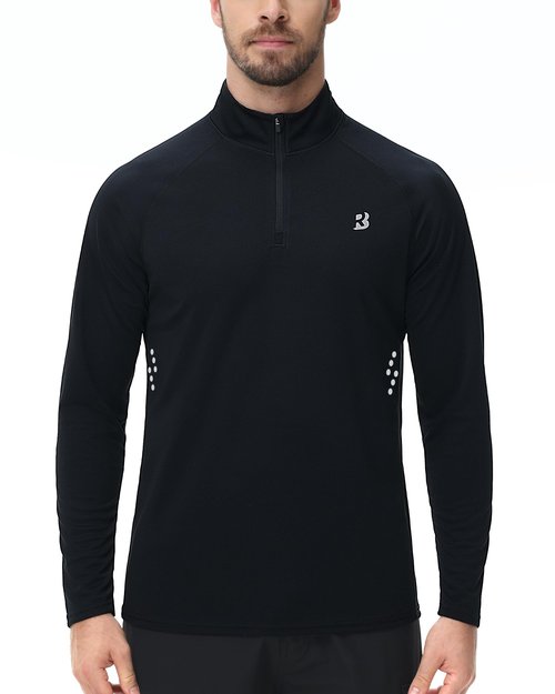 Roadbox UPF 50+ Long Sleeve Shirts for Men - Quarter Zip Pullover Quick Dry Rash Guard for Running Golf Fishing Workout Black
