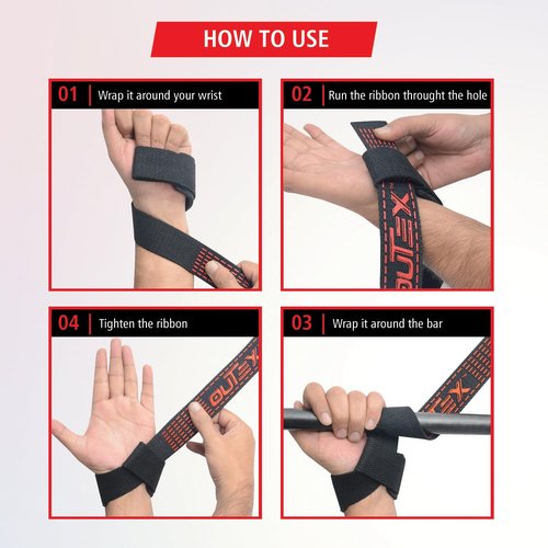 Outex Lifting Wrist Straps for Weightlifting, Gym, Powerlifting, Deadlifts, Bodybuilding, Workout, Strength Training - Premium Cotton with Neoprene Pad (Black-Red Silicone)