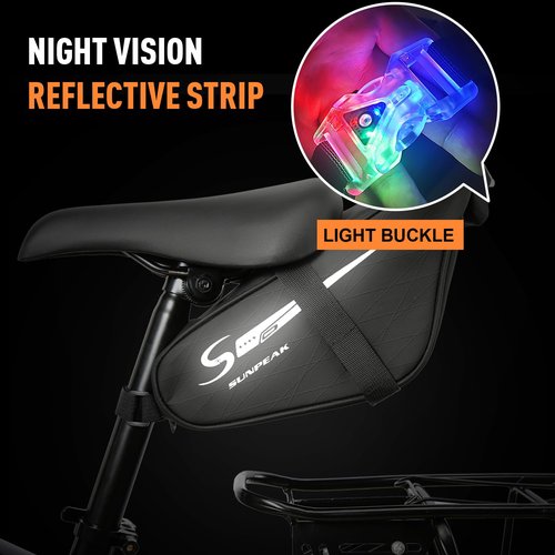 Sunpeak Bike Seat Bag Bicycle Saddle Bag Under Seat With tail light Waterproof Reflective Cycling Saddle Pack for Mountain Road Bikes Black