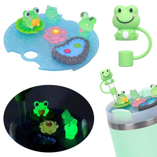 Stanley Name Plate 40 30 oz - Stanley Cup Accessories Name Plate with Silicone Straw Cover Cap for Tumblers for Girls, Daughters, Nieces and Granddaughters (Glow in The Dark, Frog) Style-9