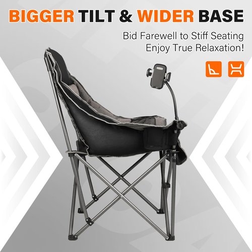 Camping Chairs for Adults-Oversized Extra Large Lawn Chair,Folding Comfy Padded Chair w/Phone Holder,Side Pocket,Cup Holder for Outdoor,Wide&Thick,Heavy Duty 400Lbs,Black
