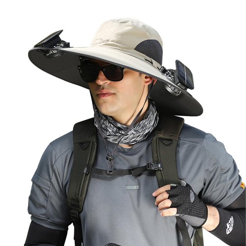 Wide-Brimmed Solar Fan Outdoor Fishing Hat, Solar and USB Charging, Long Battery Life Fan Hat, Waterproof Sun Hat Upf50+
