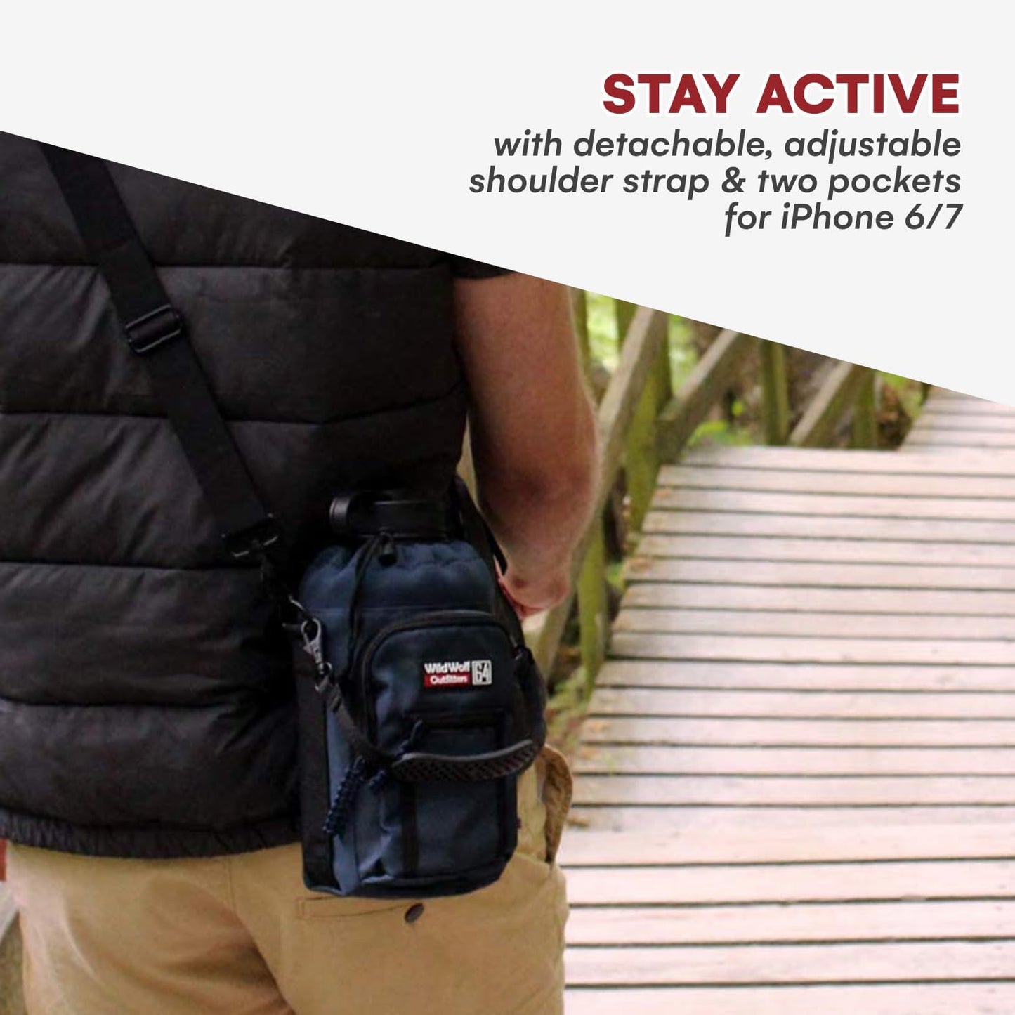 Wild Wolf Outfitters - #1 Best Water Bottle Holder for 64 oz Bottles - Carry, Protect and Insulate Your Flask with This Military Grade Carrier w/ 2 Pockets and an Adjustable Padded Shoulder Strap.