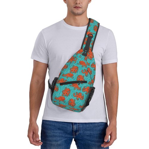 VSOFMY Sling Bag For Women Men Orange Octopus Crossbody Backpack Sling Backpack For Travel Hiking Daypack Chest Bag