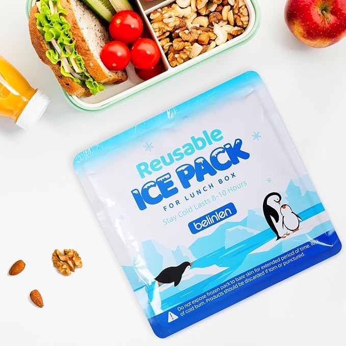6 Pack Reusable Ice Packs for Lunch Boxes - 7x7 Inch Long-Lasting Freezer Packs, BPA-Free Gel & Leakproof Design Cold Packs for Cooler, Camping, Travel