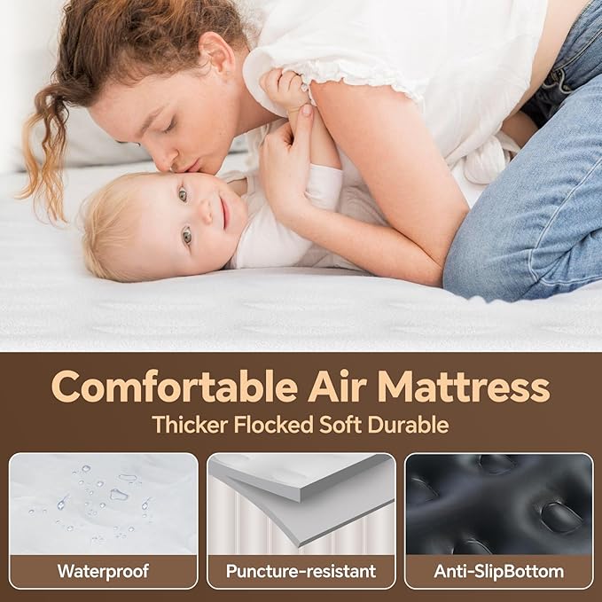 Mr.Young Air Mattress Twin with Built in Pump, Luxury Blow up Mattress, Colchones Inflables in 2 Mins Self-Inflation/Deflation, Inflatable Mattress for Guests and Home, Camping, 650lb MAX