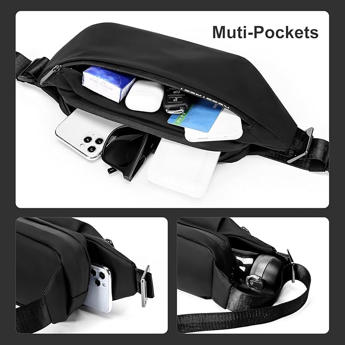 Crossbody Fanny Pack for Men, Large Waterproof Waist Bag Pack, Fashionable Chest Belt Bag for Men Travel Running Cycling Sports, Carrying All Phones