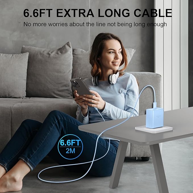 Phone 16 Pro Max Charger Fast Charging, 45W USB C Phone 16 Super Fast Charger Block with 6.6ft Long Type C Charging Cable Cord for Phone 16/16 Pro/16 Pro Max/16 Plus, 15/15 ProMax/Pro/Plus-2pack Blue