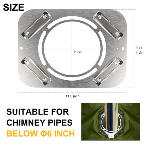 AYAMAYA DIY Hot Stove Jack - Stainless Steel Clip-On with 6" Chimney Hole for Canvas, Bell, Yurt Tents - Fireproof Tent Protector for Winter Camping