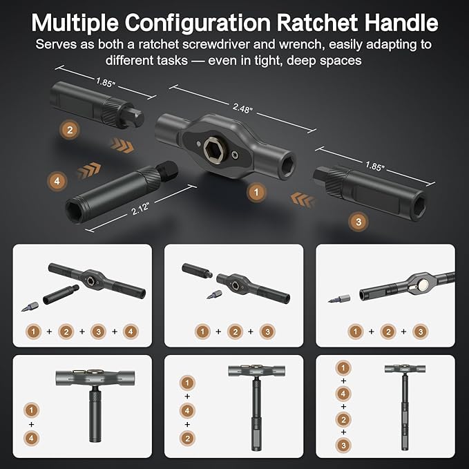 42 in 1 Magnetic Screwdriver Set, DIY Ratchet Screwdriver Set, Multi Bit Magnetic Drive Set, Detachable Ratchet Handle, Portable Compact Repair Tool Kit for Furniture Computer Bicycle Black