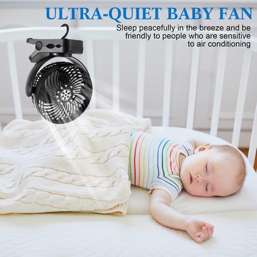Glooglitter 2 Pcs Portable Camping Fan with LED Lantern and Hook, Rechargeable Portable Fan 3 Speeds Battery Powered Fan Clip on Fan for Bed 5000mah USB Small Desk Fan Tent Fan for Camping Car, Black