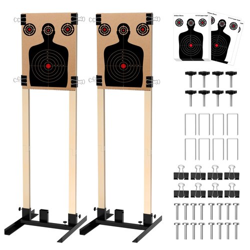 Urban Deco Shooting Target Stand with Wooden Board - for Paper Target Sheet Archery Cardboard Targets,Target Holder for Shooting with Adjustable Base - H Shape - USPSA/IPSC - IDPA Practice, 2 Pack