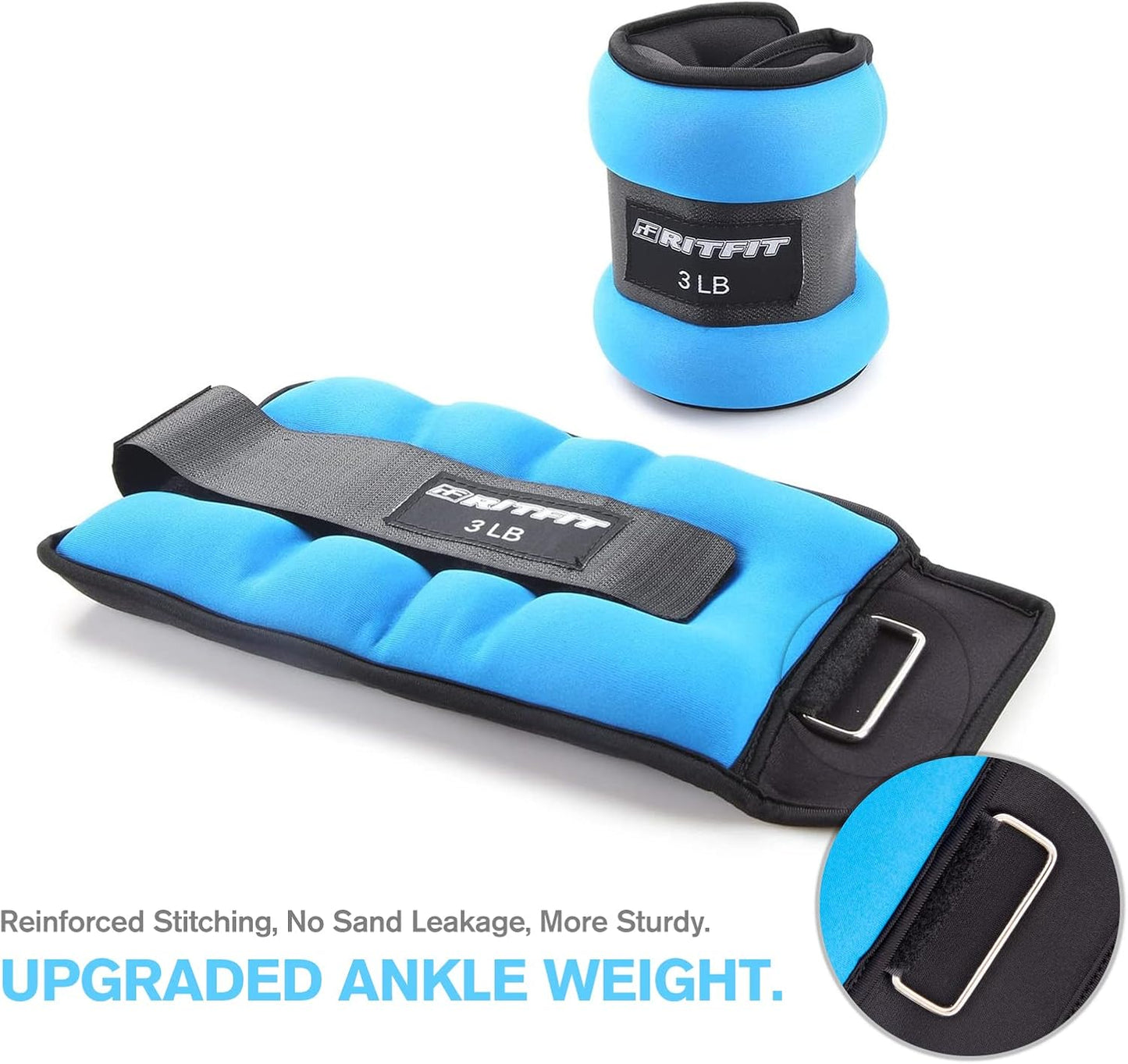 RitFit Ankle Wrist Weights (1 Pair) 1 1.5 2 3 4 5 LB Each with Fully Adjustable Strap for Arm, Hand & Leg - Best for Walking, Jogging, Gymnastics, Aerobics