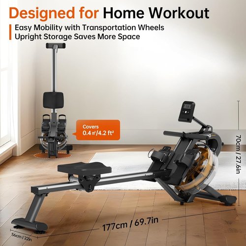 YAMO Rowing Machines for Home, Water Rowing Machine for Immersive Water Rower, Indoor Rowing Machine Large Water Tank & Comfortable Seat, 350lbs Weight Capacity, App Compatible,LCD Monitor