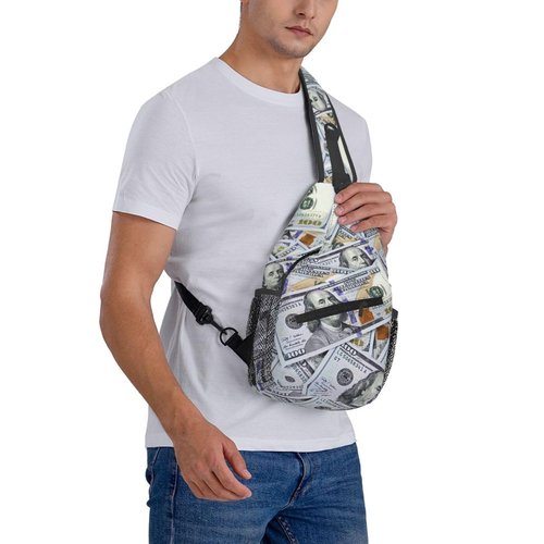 FHSUISN Us Bill Dollars Money Sling Backpack Chest Bag Crossbody Shoulder Bag Gym Cycling Travel Hiking Daypack For Men Women