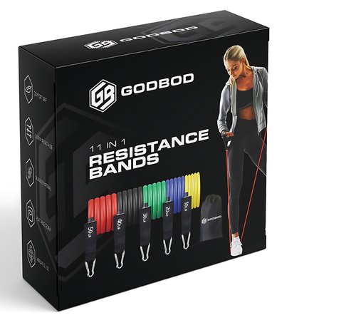 GODBOD 11-Piece Resistance Bands Set – Heavy-Duty Exercise Bands with Handles, Door Anchor, Ankle Straps, and Carry Bag for Strength Training, Yoga, Pilates, Physical Therapy, and Home Workouts