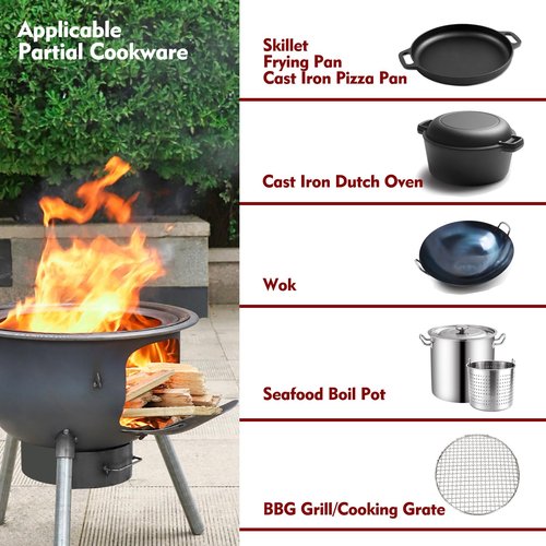Multifunction Wood Burning Stove with Grill Rack,Large Portable Charcoal Grill,Rocket Stove for Outdoor/Backyard Cooking,Off Grid Living Supplies
