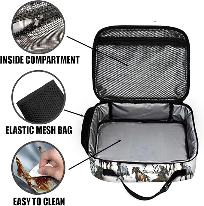 Horse Lunch Bag Reusable Insulated Lunch Box Keep Food Cooler Thermal Lunch Tote for Women Men