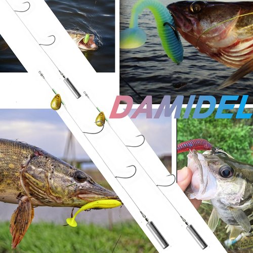 DAMIDEL 10Pcs Drop Shot Ready Rigs Kit with 2 Fishing Wacky Hooks,No Snag Skinny Sinker(1/2oz,3/8oz,1/4oz.1/5oz.), Spinner Blades， Fishing Bass Rig Cylinder Saltwater Freshwater 5g