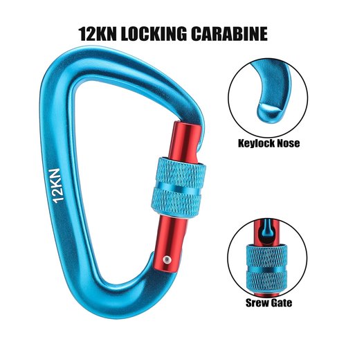 MCONUY 12kN Locking Carabiner Clips, Small Aluminium Carabiners Keychain, Heavy Duty Caribeaners for Camping, Hiking, Hammocks, Swings, Dog Leash, 2 Pcs (Blue)