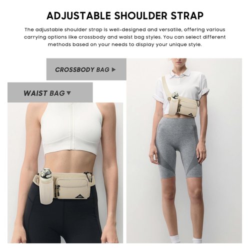 OCE GEAR Waist Pack with Water Bottle Holder for Men Women Waist Bag Running Waist Pack Waterproof for Outdoor Travel Cycling Climbing Walking Fit All Phones (Bottle Not Included) (Beige)