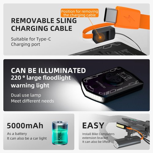 CYCLAMI Bike Light Compatible with Garmin Bike Computer, 220° Wide-Angle for Being Seen, 5000mAh Aluminum Daylight Compact Flashing-Light with 4 Modes, IPX6 Waterproof, Type-C Front Bicycle Light