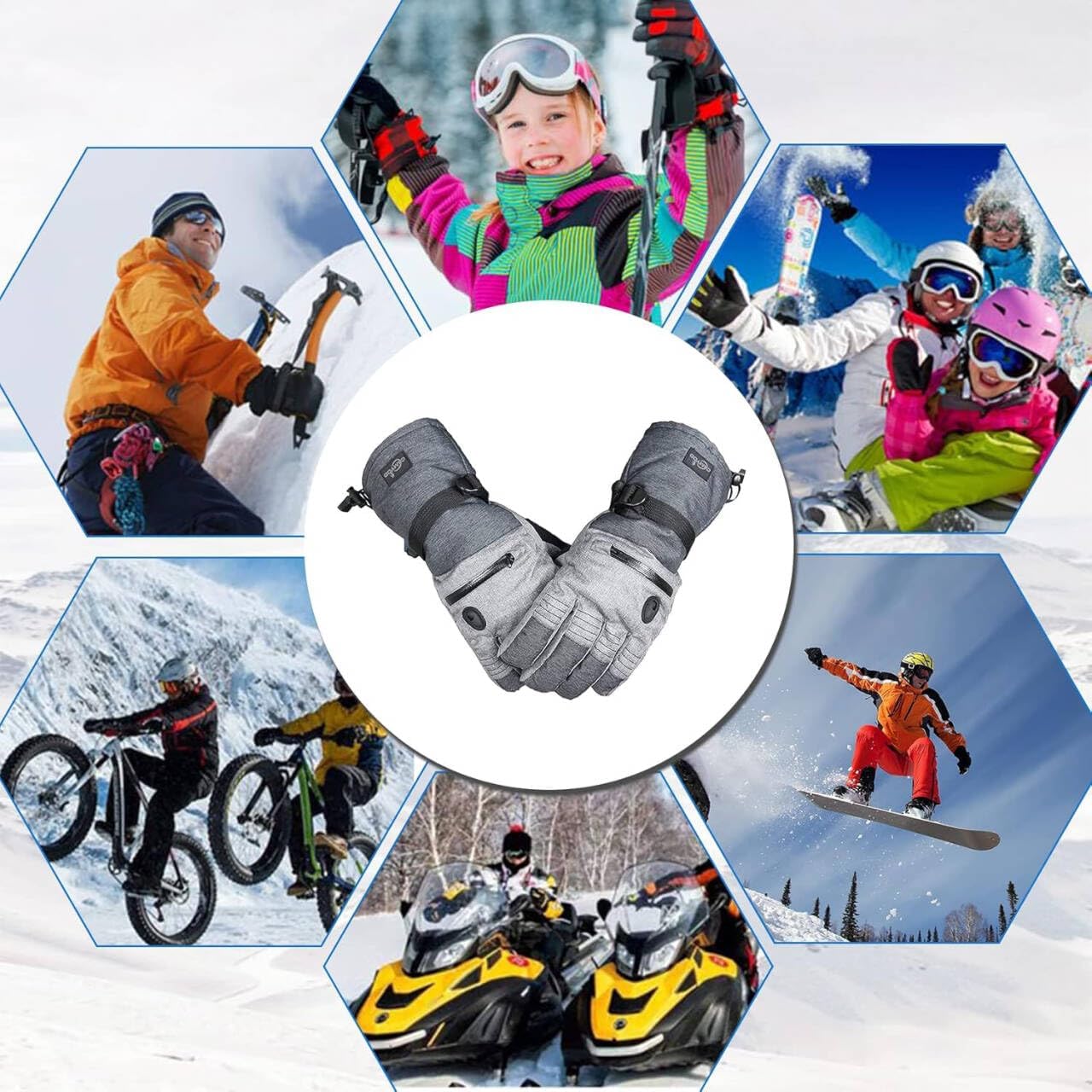 Waterproof Ski Snowboard Gloves with 3M Thinsulate,Zipper Pocket, Air Vent, Cold Weather Gloves for Men