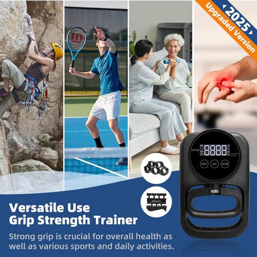 Grip Strength Tester Hand Gripper - Grip Strength Trainer Hand Dynamometer Handheld Meter LED Display Comfortable 265 Lbs / 120 Kgs Finger Strengthener for Sports Home School Gym Use All Black