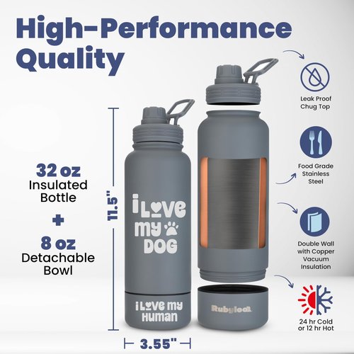 rubyloo The Original Doggy Bag Backpack (Dusty Pink) & 32 oz Insulated Water Bottle with Attached 8 oz Bowl (I Love My Dog) – Dog Travel Backpack & Hydration Set