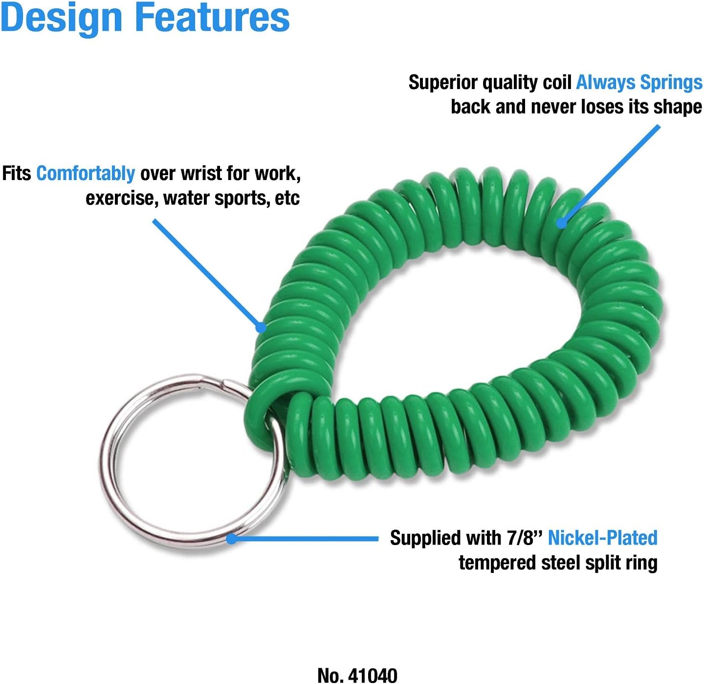 ucky Line 2” Spiral Wrist Coil with Steel Key Ring, Flexible Wrist Band Key Chain Bracelet, Stretches to 12”, Purple, 10 Pack (41065)