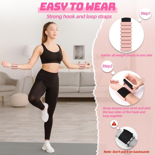 HEYZONE Ankle Weights for Women,Adjustable Ankle and Wrist Weights for Women 2 Lbs Set of 2 (1 Lb Each),Wearable Wrist Leg Arm Weights for Walking Yoga Pilate Barre Gym,Flesh Pink