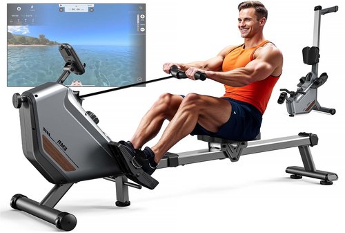 MettleMatic Rowing Machines for Home: 16 Levels Quiet Magnetic Rowing Machine - Bluetooth Rower App Compatible, 360lb Weight Capacity 2025NEW