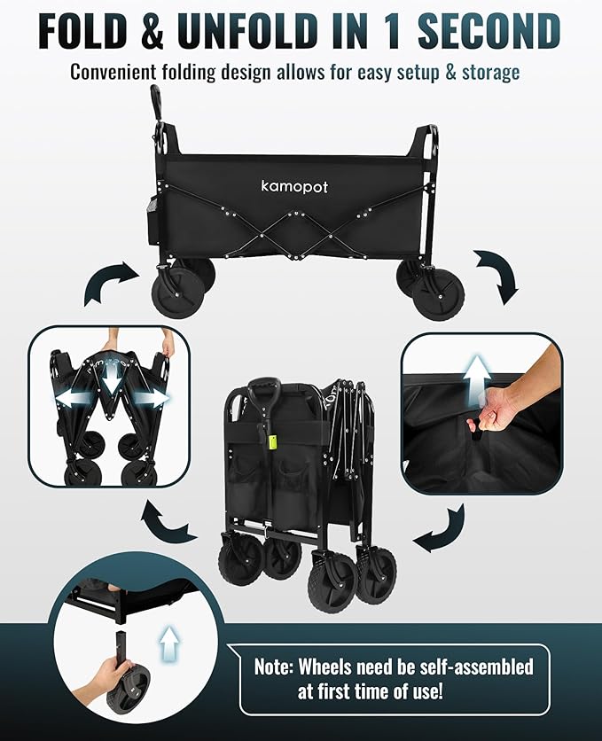 Large Collapsible Wagon Foldable for Grocery, Beach, Park, Yard, 34 x 18 Inch Inner Storage. 300lb Heavy Duty w/Cupholders & 1x 40oz Tumbler Included