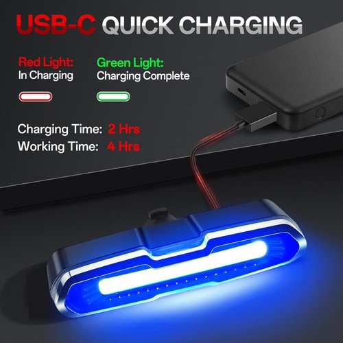 Bike Tail Light Powerful 110 Lumens - Bike Lights 5 Modes Red/Blue, Waterproof IP64, Rechargeable USB-C, Quick Release Brackets for Saddle & Seatpost, DON PEREGRINO B2 Bicycle Lights