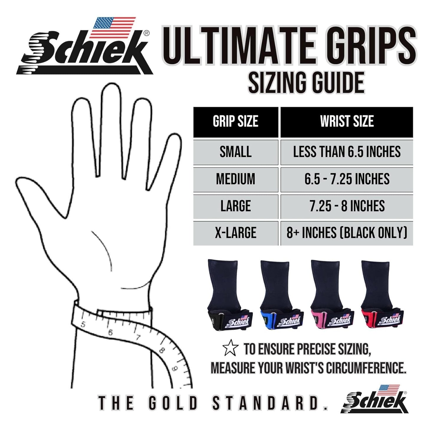 Schiek Sports 1900 Ultimate Hand Grip - 9 mm Thick Neoprene Grips for Weight Lifting - Ultra Durable Non Slip Secure Grip