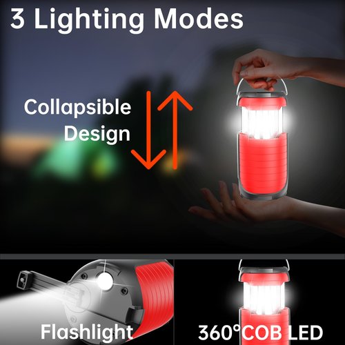 5000 Large Capacity Solar Hand Crank Flashlight with 8H Play Time, Survival Light, USB Charger for Cellphone, Portable Solar Camping Light,Electric LED Camping Lantern for Emergency (red)