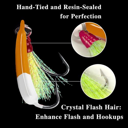 Odoor Fan 5 Pack Fishing Jig Heads, Swimbait Jigs Pompano Jigs with Teaser Hooks, Surf Fishing Jigs Saltwater Jig Heads Stand Up Jig High Carbon Steel O'Shaughnessy Hooks jigs 1/4oz Mixed Color