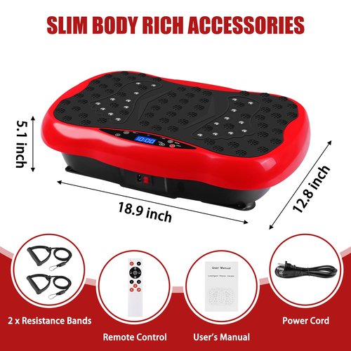 Vibration Plate Exercise Machine, Health & Fitness Full Body Vibration Platform, Portable Vibration Plate Platform for Weight Loss Home Fitness, Lymphatic Drainage, w/Resistance Bands+Remote
