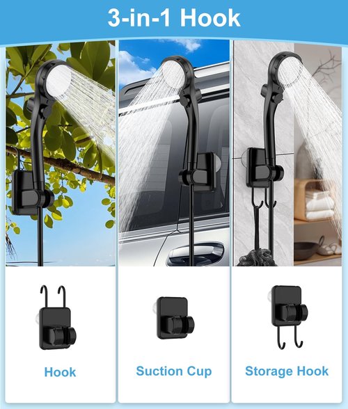 WADEO Portable Shower, 8000mAh Rechargeable Camping Shower Pump with 10 Spray Modes, Fahrenheit Display, IPX7 Waterproof, Ideal for Outdoor Camping, Travel, Car Washing, Pet Bathing