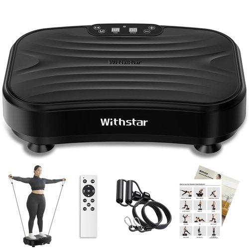 WITHSTAR Vibration Plate Exercise Machine, Power Waver Vibration Plate Platform for Lymphatic Drainage Whole Body Vibration Plate Machine Helps Weight Loss Shaping Toning 330lbs (Black)