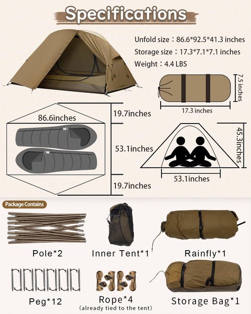 MC TOMOUNT Backpacking Tent Ultralight Nylon 2 Person Tent