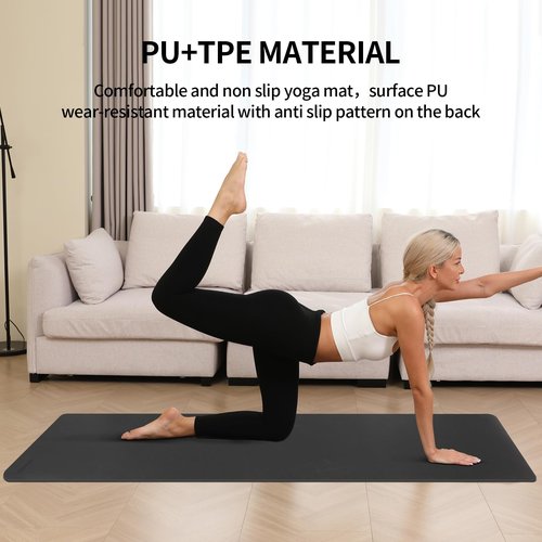 WOHAO Extra Thick TPE+PU Yoga Mat 71L x 24W x 0.33T, Non-Slip Eco-Friendly Exercise Mat with Carrying Strap, High-Density Cushion for Joint Support, Portable & Easy-Clean for Gym, Pilates, Yoga