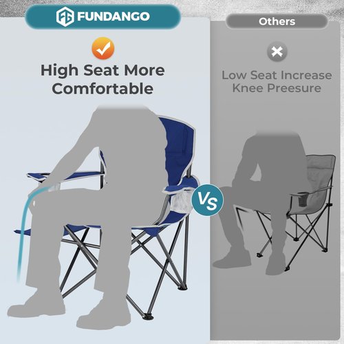 FUNDANGO Folding Camping Chair with Table, Portable Heavy Duty Outdoor Padded Chairs for Adults with Cup Holders for Lawn Beach Picnic Outside Travel (Blue)