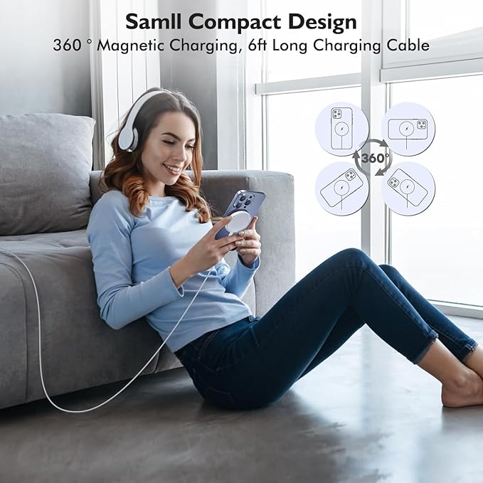 [Apple MFi Certified]Magnetic Wireless iPhone Charger Magsafe Charger,6FT 15W Fast Phone Charging Pad Wireless Magnetic Charge for iPhone 16 Pro Max/16 Pro/16 Plus/15 Pro Max/14/13/AirPods3/2/Pro/Pro2