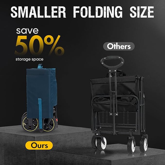 PORTAL Collapsible Folding Wagon Cart, 270 lbs Heavy Duty Foldable Wagons with Wheels & Brake, Utility Grocery carts for Apartment, Shopping, Outdoors Camping, Sports, Garden, Beach